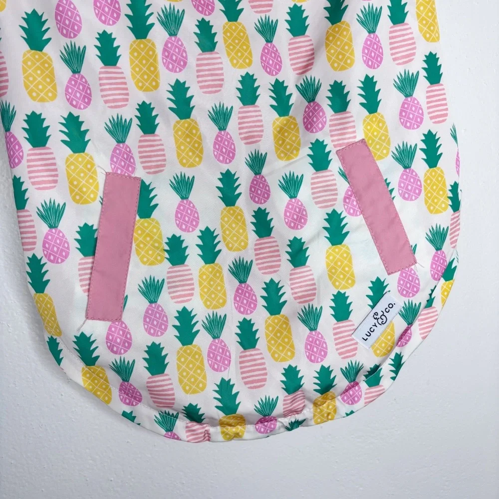 Lucy & Co. Pineapple Hooded Reversible Dog Rain Coat Pink Size XL EUC